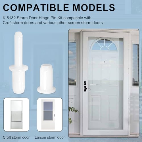6 Sets K5132 Storm Door Hinge Pin Kit 1-7/16 Inch White Nylon Pins & Bushings for Croft Storm Doors