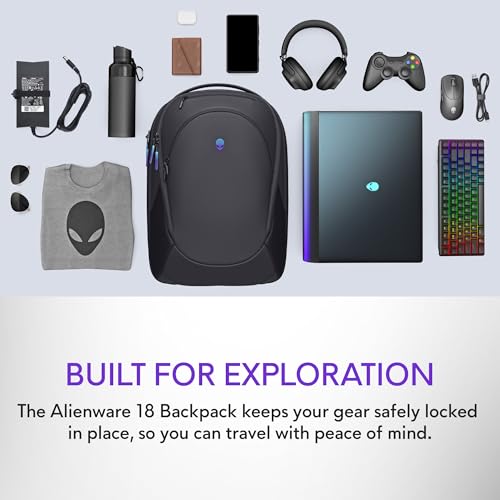 Alienware 18 Backpack - AW7825P - 28L Capacity, 3D Breathable mesh, Magnetic pocket organizers, RFID safe pocket, Weather resistant, 3D Iridescent reflective Alienware logo - Alienware Black2