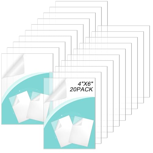 Queekay 20 Pack 4" x 6" Clear Acrylic Sheet Panel Plastic Cast Transparent Panels with Protective Paper for Arts and Craft Projects Picture Frame Replacement DIY Display Painting