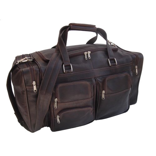 Piel Leather 20In Duffel Bag with Pockets, Chocolate, One Size