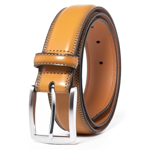 ayamoti Men's Genuine Leather Belt Classic Design for Suits, Jeans, Work, Business Dress Belt for Men with Prong Buckle (15-TAN, 44)