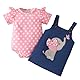 WYTbaby Baby Mädchen Kleidung Kurzarm bekleidungssets Geraffte Strampler + Elefant Jeans Sommerkleidung Baby Outfits 3-6 Monate