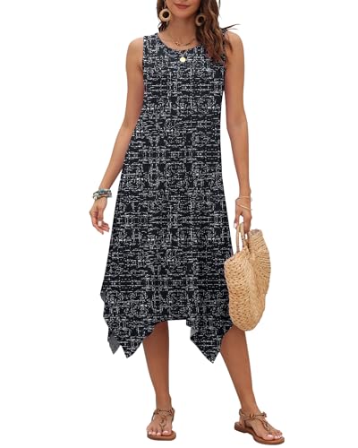 Image of AUSELILY Women's Summer Dresses Casual Sleeveless Midi Tank Beach Dress | Women's Asymmetrical Hem Sundress with Side Pockets, Great for Beach, Vacation & Daily Wear