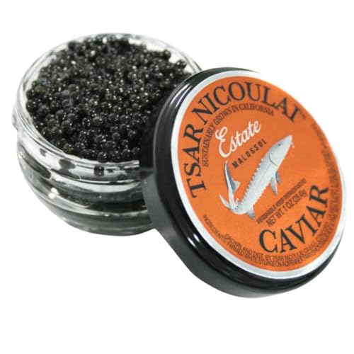Tsar Nicoulai 100% American White Sturgeon Caviar | Buttery and Earthy Medium Pearls | Sustainably-farmed in USA (1 oz)