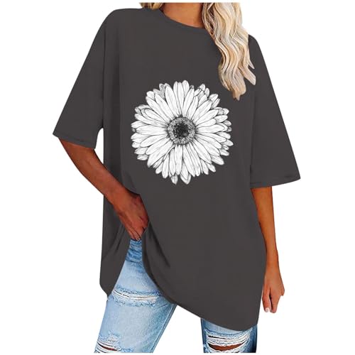 Camisetas Y2K para mujer, cuello redondo, manga corta, diseño de diente de león, talla grande, color sólido, vintage, holgada, ropa de calle, hippie, camiseta, Gift01#_negro, L