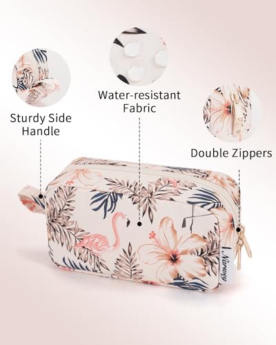 Image of Narwey Small Makeup Bag for Purse Travel Makeup Pouch Mini Cosmetic Bag Zipper Pouch for Women (Beige Flamingo, Small)