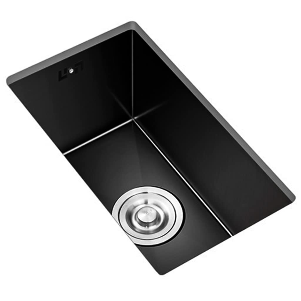 ZQFHSX Kitchen Sink, Square Black Prep 304 Stainless Steel Brushed Single Bowl Drop-In Or Undermount Installation, Easy To Clean (Color : Black, Size 48x40cm)