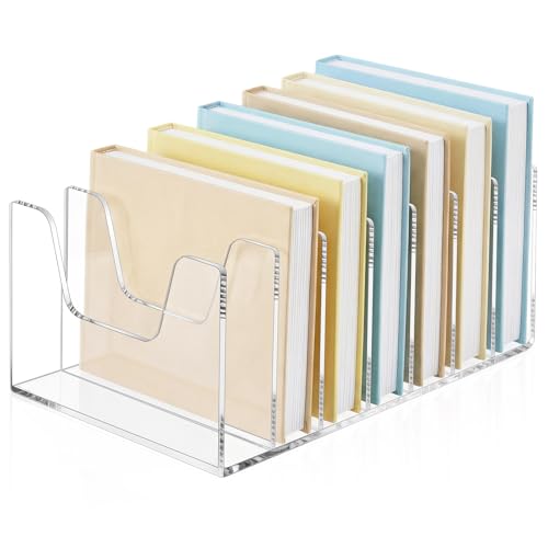 Wenqik Clear Acrylic Desktop File Organizer Vertical File Sorter 4mm Thick, Large Capacity Upright Magazine Organizer, Book Paper, Notebooks, Envelopes, Mail Holder(7 Section)