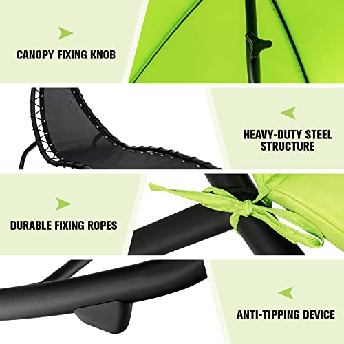 Giantex Hammock Chair Swing Lounger, Outdoor Hanging Chair With Shade Canopy, Powder-Coated Steel, Waterproof Fabric, Built-In Pillow, Removable Cushion Patio Chaise Lounge Chair (Green) #TOP6