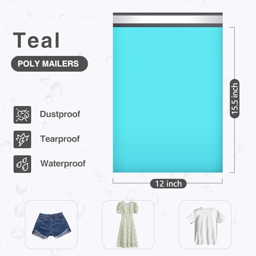 Image of UCGOU Poly Mailers 12x15.5 Inch Teal 100 Pack Medium Shipping Bags #5 Strong Thick Mailing Envelopes Self Sealing Adhesive Waterproof and Tear Proof Boutique Packaging Postal for Clothing