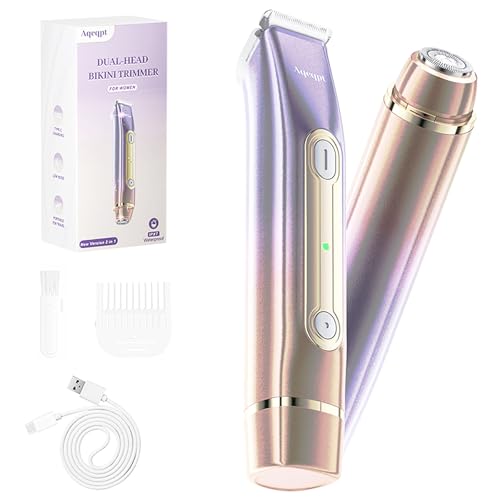 Bikini Trimmer for Women, Electric Razors with Dual Heads, Rechargeable Pubic Hair Trimmer with IPX7...