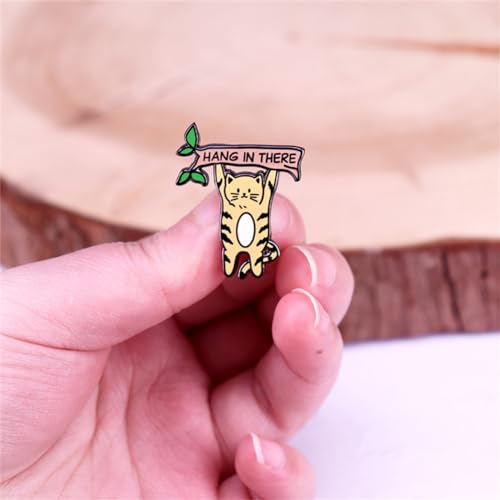 Image of zhanghaoran Cute Cat Hang in Tree Enamel Pin Cartoon Cat with Tree Lapel Pin Animal Branch Brooches Pin Clothing Bags Backpacks Jackets Hat Accessories Badge Gifts