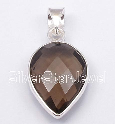 13 x 18 mm Smoky Quartz tcw 11.5 Pendant 1.2" 925 Solid Silver Fashion Gift