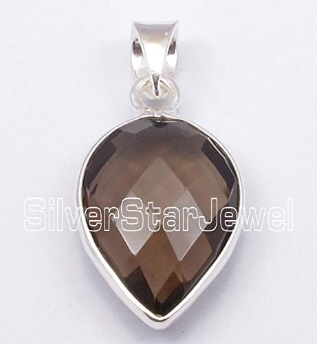 13 x 18 mm Smoky Quartz tcw 11.5 Pendant 1.2" 925 Solid Silver Fashion Gift2