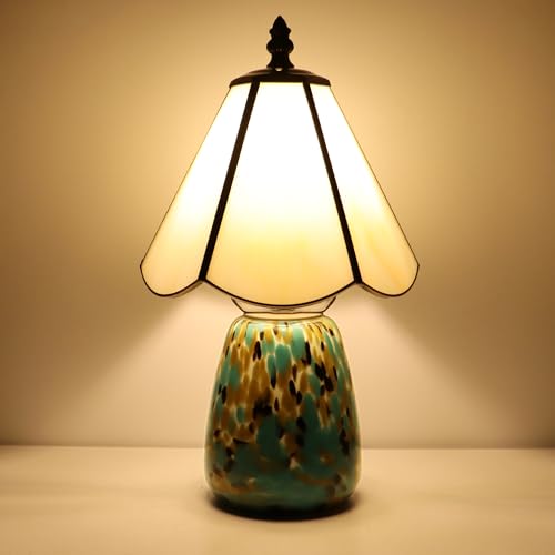 MQYXH Tiffany Lamp Stained Glass Mushroom Table Lamp 7X7X12 Inch Milky White Mini Night Light Glass Base Accent Light Suitable for Bedside Table Bedroom Children's Room by MQYXH - Used condition - US$15.94