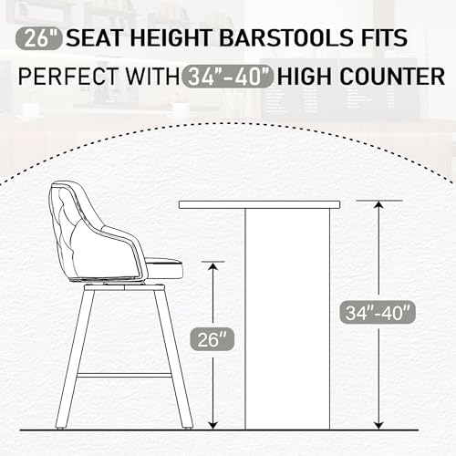 Image of Counter Height Bar Stools Set of 4 with Back, Faux Leather Swivel Bar Chair