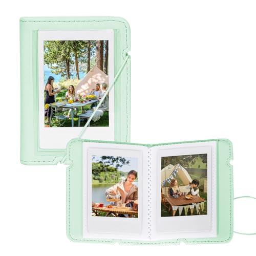 CAIYOULE Álbum De Fotos Instantâneas Mini Com 28 Bolsos Para Câmeras Fujifilm Instax Mini 13, 41, 12, 11, Se, 9, 8, 7S E Evo Link (Filmes De 5,4 X 8,6 Cm), Capa Em Pu Com Visor, 1 Unidade, Verde.