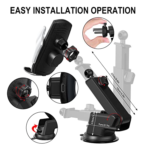 Car Phone Mount,Auto-Clamping Smart Sensor 10W Qi Fast Charging Car Front Windshield Dashboard Air Vent Phone Holder Compatible With Iphone12/12 Pro Max/Samsung S20/Note 20 All 4.7-6.7 Inch Smartphone #TOP4