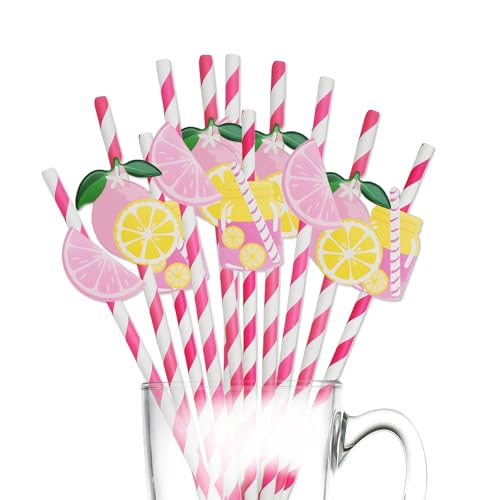 60 pitillos de papel limón rosa y amarillo desechables miniatura 1