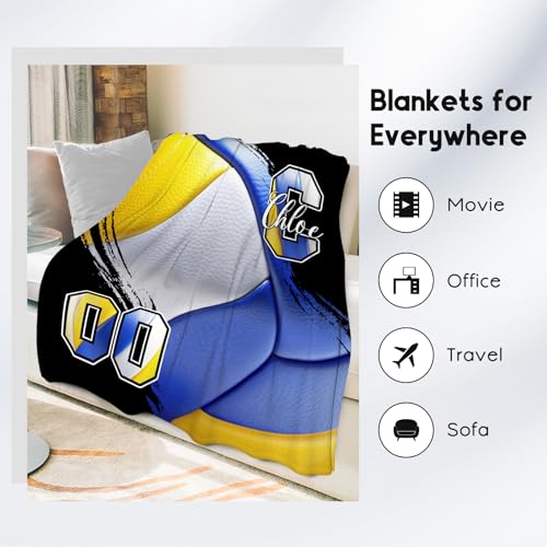 Custom Volleyball Blanket, Soft Sport Throw Gifts with Name, Cozy Flannel Throw Blankets for Bed Travel, 50"x60" Gift for Boys Girls