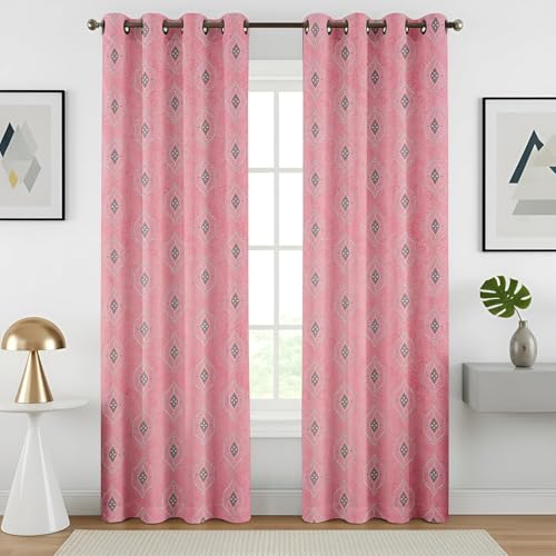 Image of Room Darkening Home Decor Curtains for Living Room, Bedroom Doors and Windows Panel, Parda, Eyelets Hanging, Pink, 4 x 9 Feet, Pack of 2