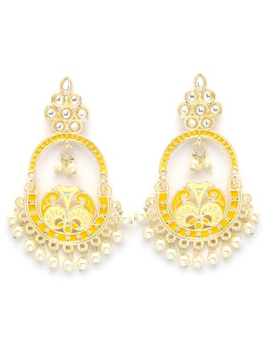 Image of Karatcart Gold Plated Yellow Meena Dangler Earrings for Women