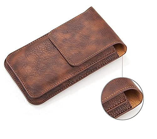 Image of ELICA Brown Pouch Genuine Leather Double Mobile Pouch Waist Bag Pack for 6.5 inch and 5.5 inch Mobile Compatible for vivo V2101