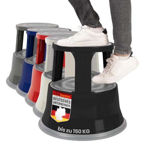 OfficeMarshal Tabouret à roulettes en plastique ou acier certifié TÜV + GS, plusieurs couleurs (noir, métal)