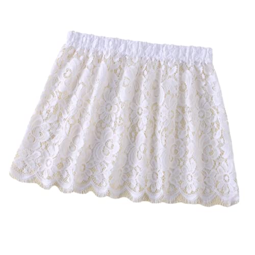 Bouya Women's Shirt Floral Lace Skirt Half Sheer Elastic Extender Adjustable Plus Size Layered Fake Top Lower Half Slip Skirt (As1, Alpha, L, Plus, Regular, Floral White, Us L (Asia Plus Size)) #TOP30