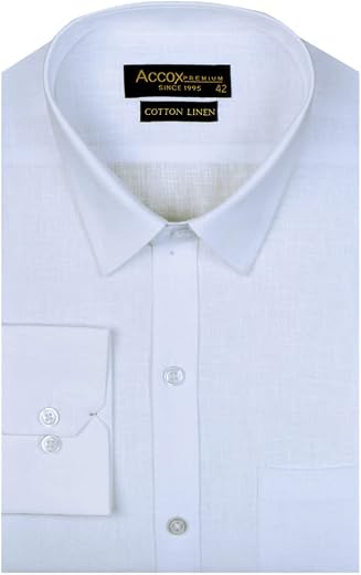 ACCOX Men's Long Full Sleeves Regular Fit Cotton Linen Formal Plain Shirts(GCR55)