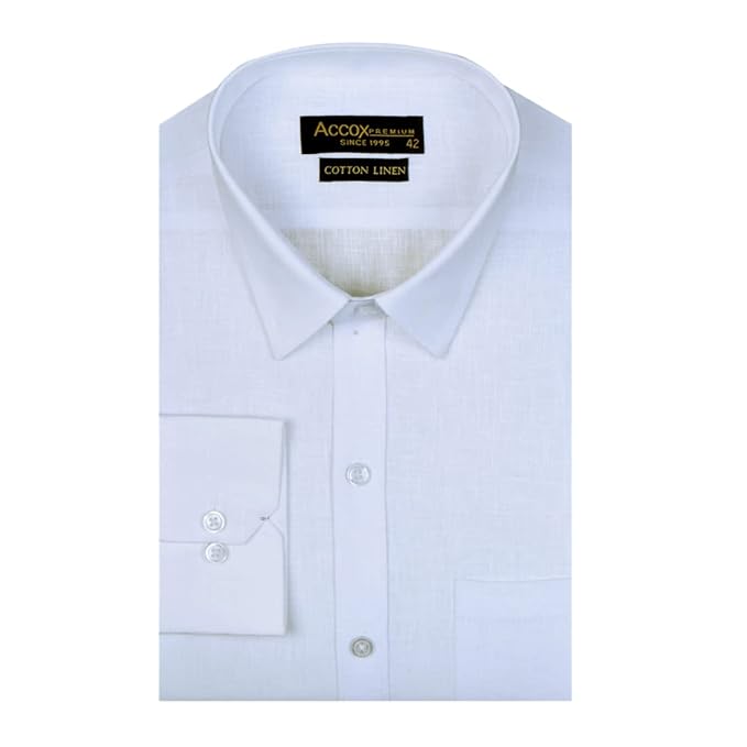 ACCOX Men's Long Full Sleeves Regular Fit Cotton Linen Formal Plain Shirts(GCR55)