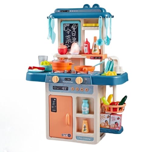ままごと キッチン おままごとキッチンセット 本格的 電動 音声付き 噴霧 循環出水 調理器具 電動 キッチン おもちゃ 63cm 台所 42点セット 切れる野菜 果物 料理遊びセット 知育玩具 調理 食器 (ブルー,高さ63CM42個セット)