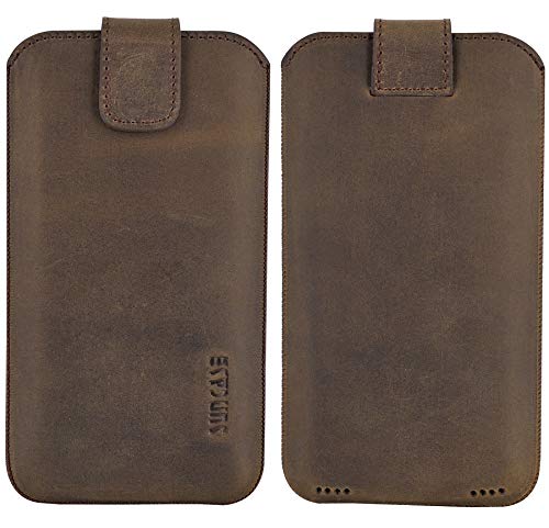 Étui cuir iPhone 16 anti choc Suncase marron avec languette extraction rapide