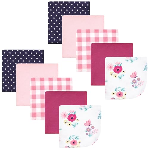 Image of Hudson Baby Unisex Baby Flannel Cotton Poly Washcloths, Butterfly Floral 10 Pack, One Size