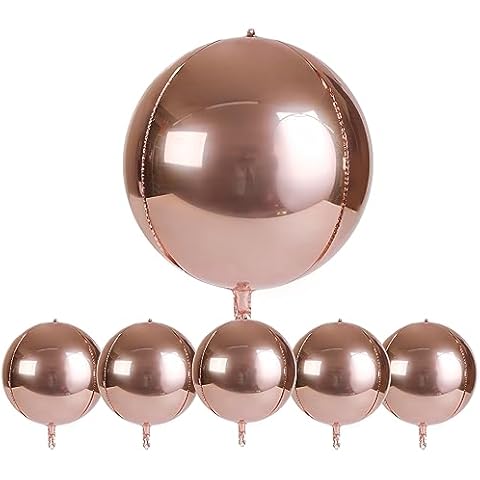 Acoavo Rose Gold Orbz Balloon Decorations Pack of 6, Jumbo 18 Inch 4D Metallic Rose Gold Balloons, Large Foil Sphere Balloons, Big Round Mylar Balloons for Baby Shower, Birthday, Party Decorations Cover