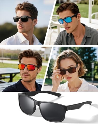 Reglaaly Polarized Sunglasses for Men Womens, Lightweight Mens Sunglasses UV Protection, Black Square Sun Glasses Driving Fishing Golf, Matte Black/Gray Lens - Image 8