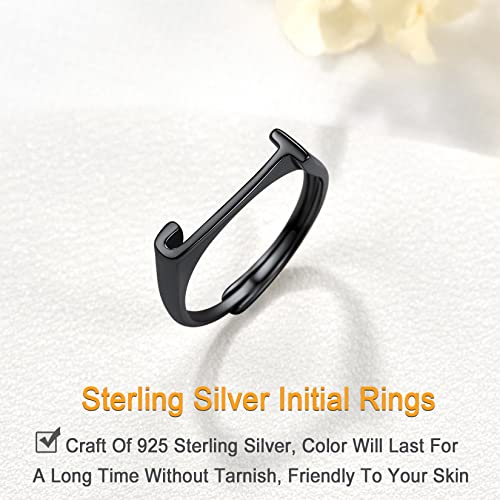 J Ring 925 Silver Jewelry Womens Statement Cocktail Party Signet Ring Black Metal Plated Sterling Silver Resizable Initial Letter Rings #TOP6