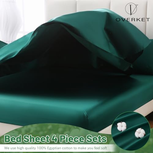 Image of 100% Egyptian Cotton Sheets King Size 4PCS 1000 Thread Count Sateen Weave Soft Breathable 16-Inch Deep Pocket (King,Dark Green)