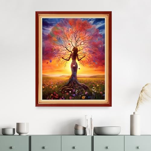 Image of Dimensean Stamped Cross Stitch Kits Full Range of Embroidery Patterns Starter Kits for Beginners Adult DIY Cross Stitches Needlepoint Kits 11CT-Girl Magic Tree 16x20 inch
