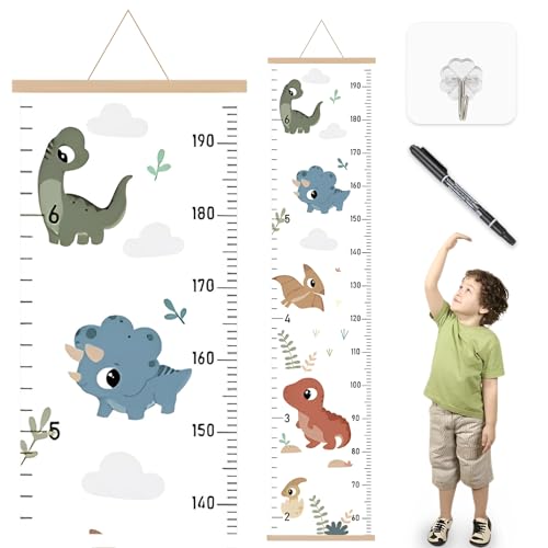 Image of JINGIHE Growth Chart for Wall, Canvas Height Chart for Kids, Removable Wood Frame Fabric Height Measurement Ruler for Wall, Waterproof Hanging Wall Decor for Baby Kids Child Nursery Boy Girl Toddler