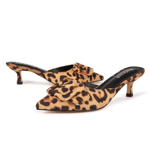 Image of Fericzot Mule Slippers for Women,Slingback Buckle Pumps Pointed Toe Kitten Heels Shoes Slides Backless Dress Sandals