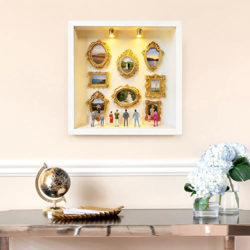 DIY Mini Museum Silhouette Box,Neu Kreatives Erinnerungsdisplay Kit,Minis Vintage Bilderrahmen Mit Golden Rahmen, Für Jahrestag, Hochzeit, Heimdekoration (Weiß)