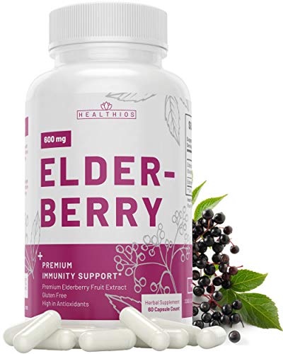 Healthios Elderberry Capsules for Immune Support with Vitamin C and Zinc - High Potency and More Effective Than Elderberry Syrup or Elderberry Gummies - Immune Booster for Adults, Men and Women