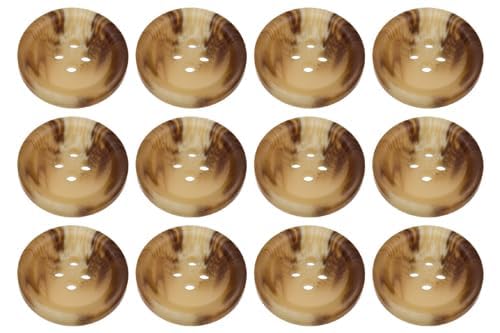 Pack of 12 Light Mixed Brown 15mm Round Faux Horn Sew On Plastic Buttons for Skirts Trousers Suits Shorts Flat 4 Holes 24L - Image 2