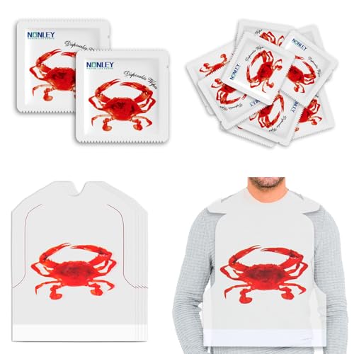 Nonley 60 Pcs Crab Bib Lobster Bib + Wet Wipe Disposable Plastic Lobster Bibs for Adults Seafood Fest Party Bibs