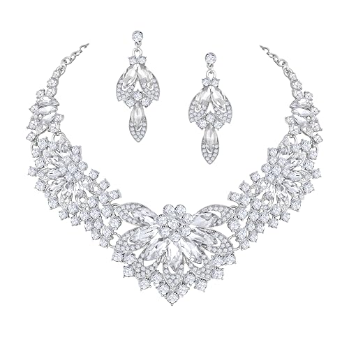 Image of Atasi International American Diamond Style Crystals Necklace with Earrings Jewellery Set for Women and Girls | Suited for Party, Wedding, Engagement, Special Occasions | Gift for Her