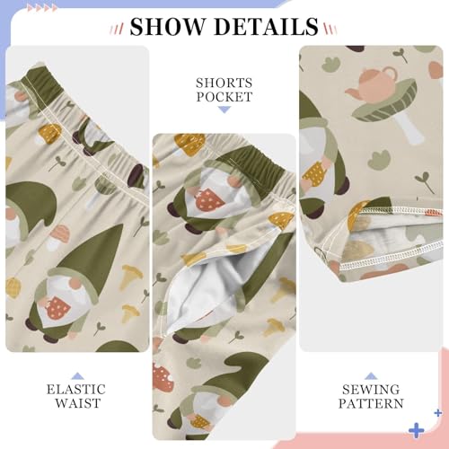 Gnome Mushroom Print Boys Long Pants Soft Trousers Elastic Waist Kids Lounge Bottoms with Pockets S-XL4