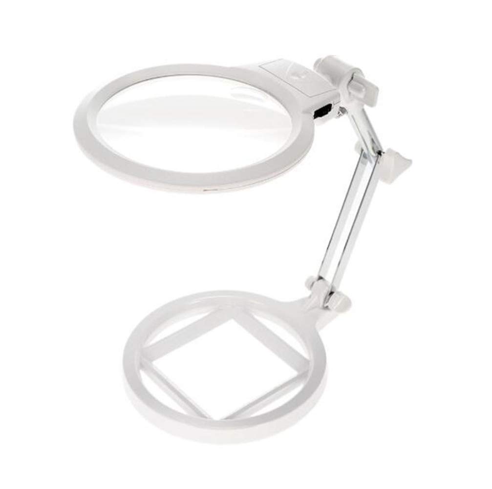 2 x 6 x faltbare Schreibtischlupe, freihändig, tragbar, verstellbar, Leselupe, 2 LED-Lampen, beleuchteter Tischständer, Lupe zum Lesen von Schmuck, Design, Löten, Nähen