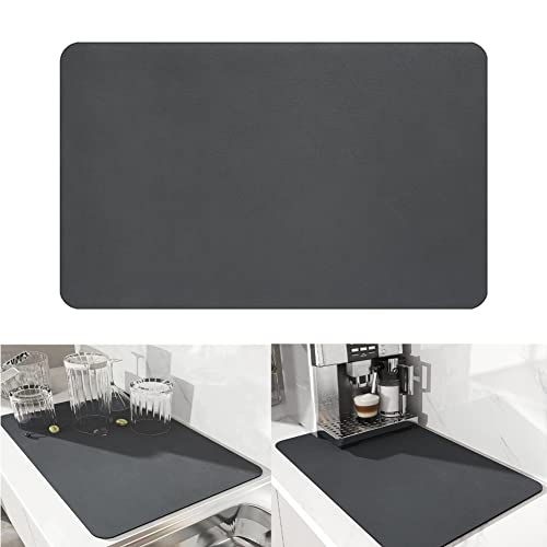 Dish Drying Diatomaceous Earth Mat Absorbent Drip Protector Drainer Coffee Bar Pad Sink Draining Board Mat (24* 15.75 inch) for Kitchen Bathroom Toilet Counter Top Dark Grey