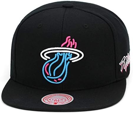 Mitchell & Ness Miami Heat Snapback Hat for Men - Miami Vice - Black/Aqua Blue/Fuchsia Pink - Basketball Cap for Men